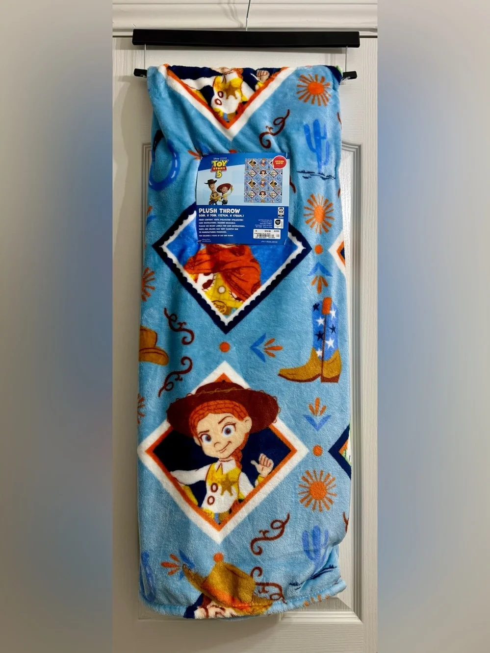 Disney Pixar Toy Story 5 Woody & Jessie Plush Throw Blanket - Blue NWT